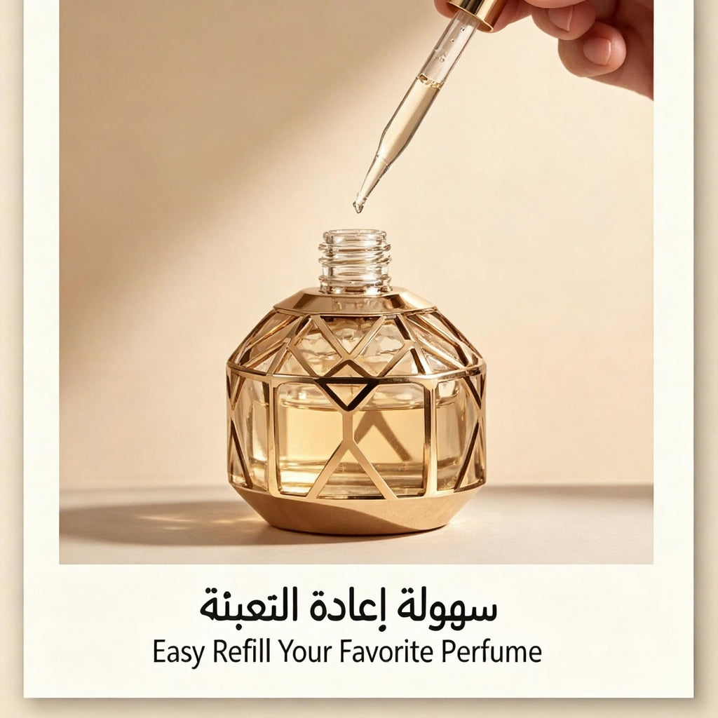معطر سيارات فاخر بتصميم ذهبي، سعة 10 مل، عطر خشبي شرقي، يدوم طويلاً - مناسب للسيارات والمنازل